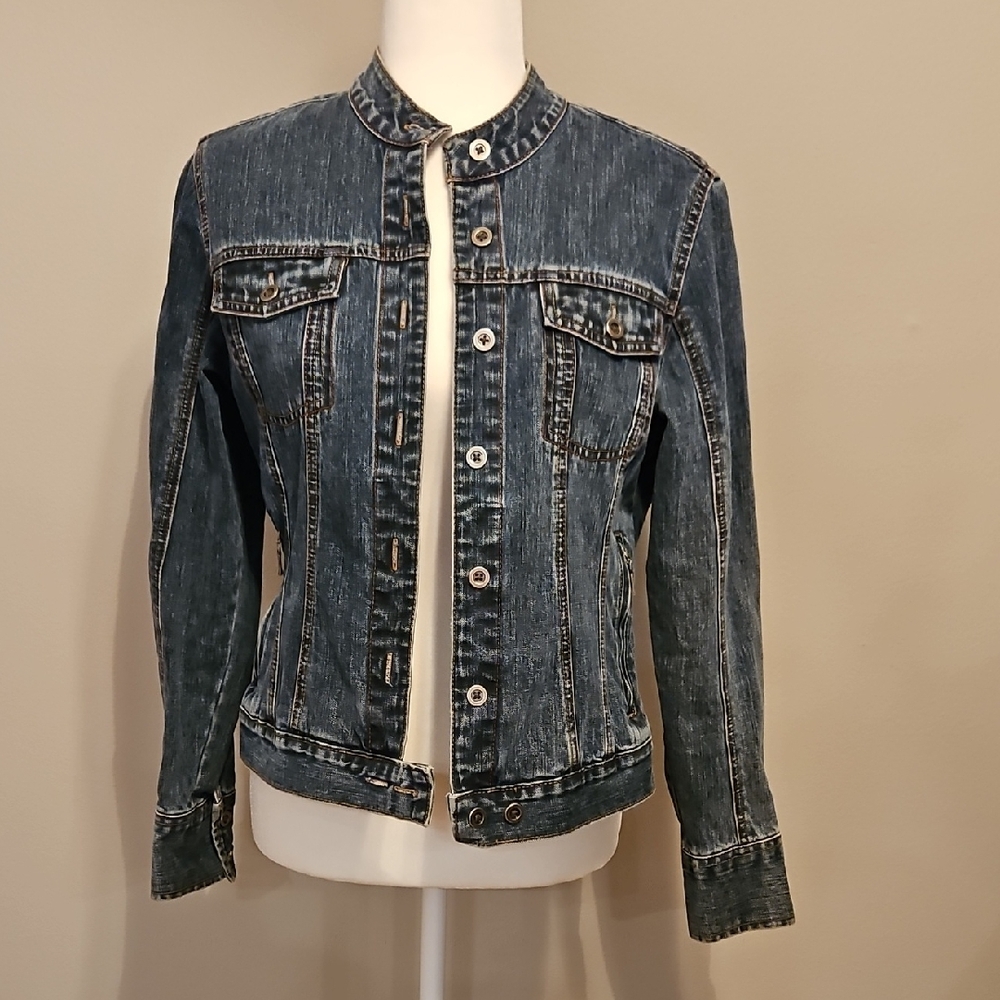 French Cuff Dark Blue Jean Jacket Workwear Denim
